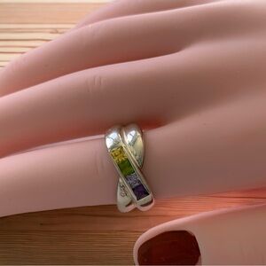 4 gemstone ring. Sterling silver. Size 5 3/4